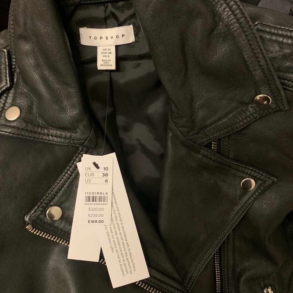 Topshop Mona Leather Biker Jacket Black - Picture 7 of 7